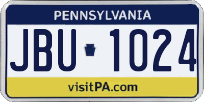 PA license plate JBU1024