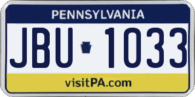 PA license plate JBU1033