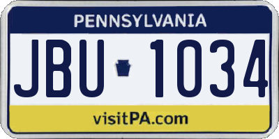 PA license plate JBU1034