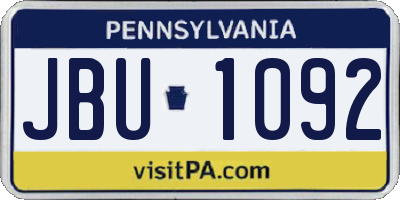 PA license plate JBU1092