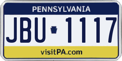PA license plate JBU1117