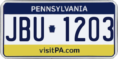 PA license plate JBU1203