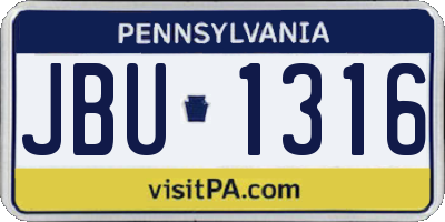 PA license plate JBU1316