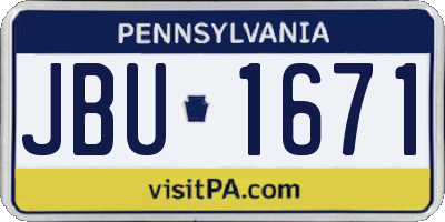 PA license plate JBU1671