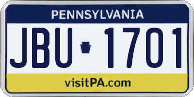 PA license plate JBU1701