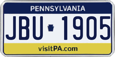 PA license plate JBU1905