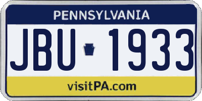 PA license plate JBU1933