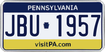 PA license plate JBU1957