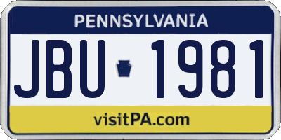PA license plate JBU1981