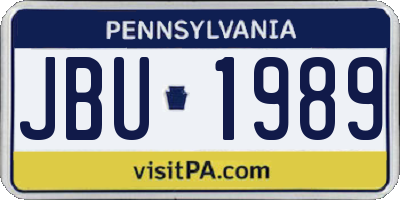 PA license plate JBU1989