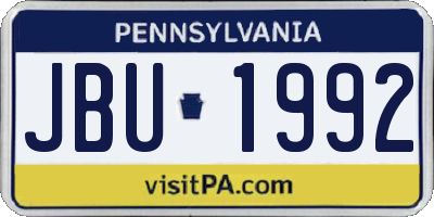 PA license plate JBU1992