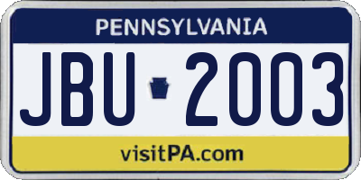PA license plate JBU2003