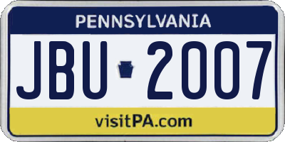 PA license plate JBU2007