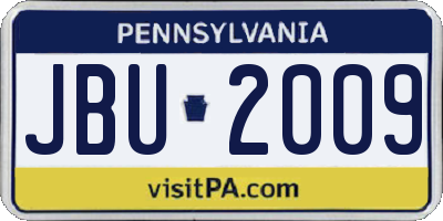 PA license plate JBU2009