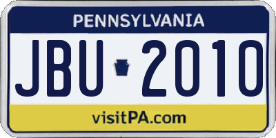 PA license plate JBU2010