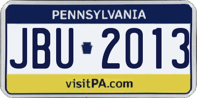 PA license plate JBU2013