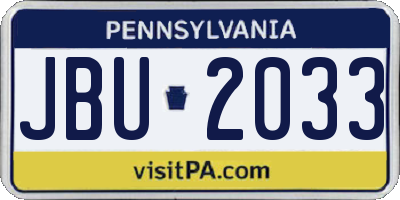 PA license plate JBU2033