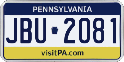 PA license plate JBU2081
