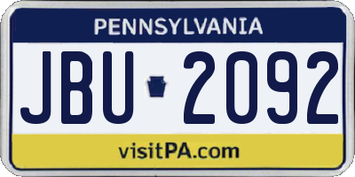PA license plate JBU2092