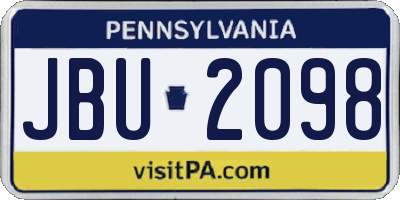PA license plate JBU2098