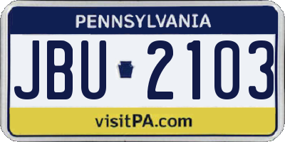 PA license plate JBU2103