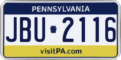 PA license plate JBU2116