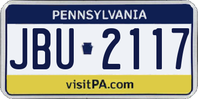 PA license plate JBU2117