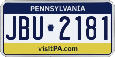 PA license plate JBU2181