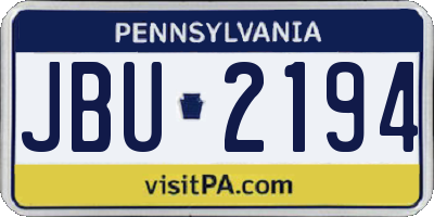 PA license plate JBU2194