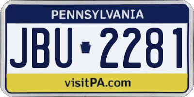PA license plate JBU2281
