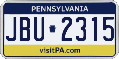 PA license plate JBU2315