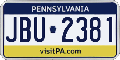 PA license plate JBU2381