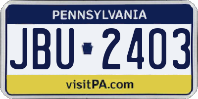 PA license plate JBU2403