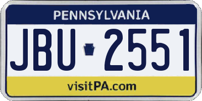 PA license plate JBU2551