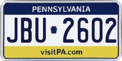 PA license plate JBU2602