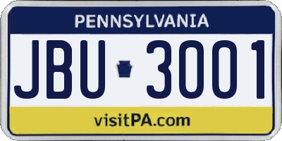 PA license plate JBU3001
