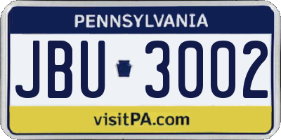 PA license plate JBU3002
