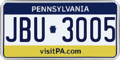 PA license plate JBU3005