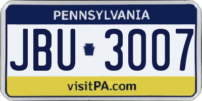 PA license plate JBU3007