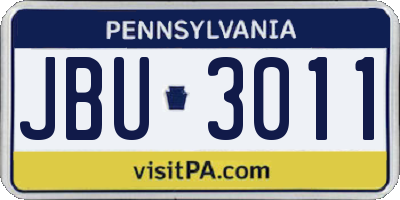 PA license plate JBU3011