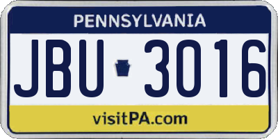 PA license plate JBU3016