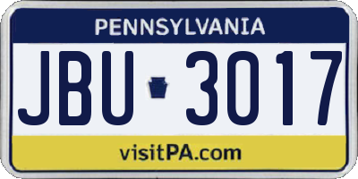 PA license plate JBU3017