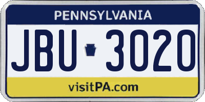 PA license plate JBU3020