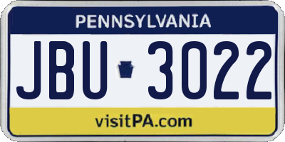 PA license plate JBU3022