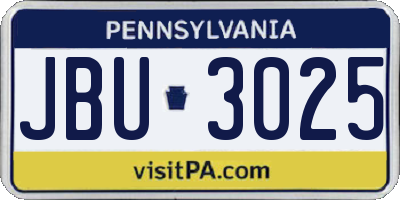 PA license plate JBU3025