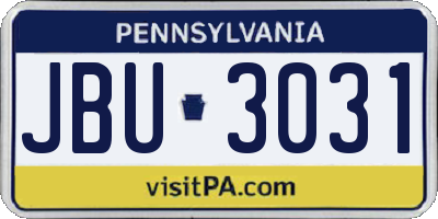 PA license plate JBU3031