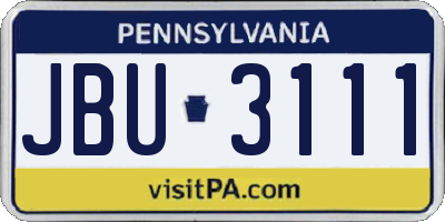 PA license plate JBU3111