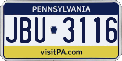 PA license plate JBU3116