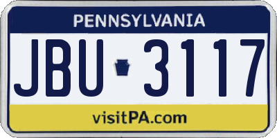 PA license plate JBU3117