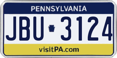 PA license plate JBU3124